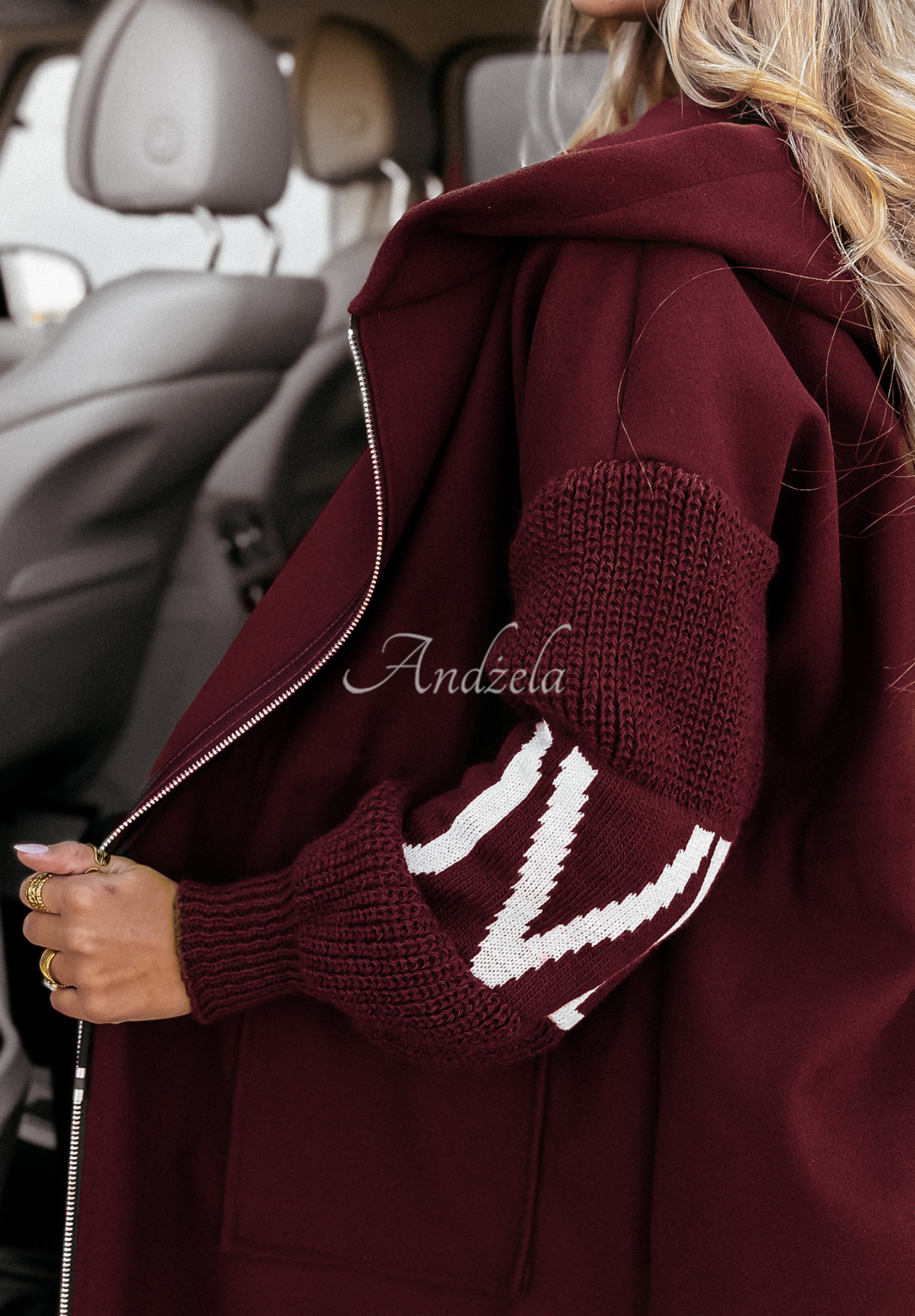 Long hooded coat Loved Ones burgundy
