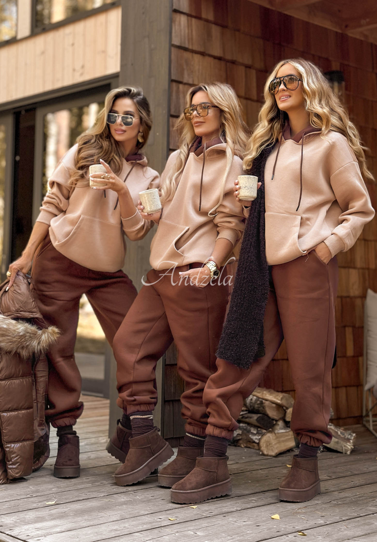 Take Me Home sweatshirt and pants set beige and chocolate