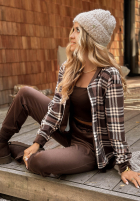 Komplet dresowy w kratę Guess Again czekoladowy