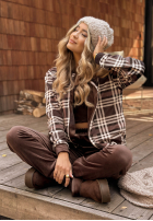 Komplet dresowy w kratę Guess Again czekoladowy