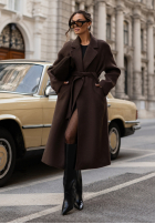 Długi wiązany płaszcz z wełny Cocomore Clouded Sun czekoladowy