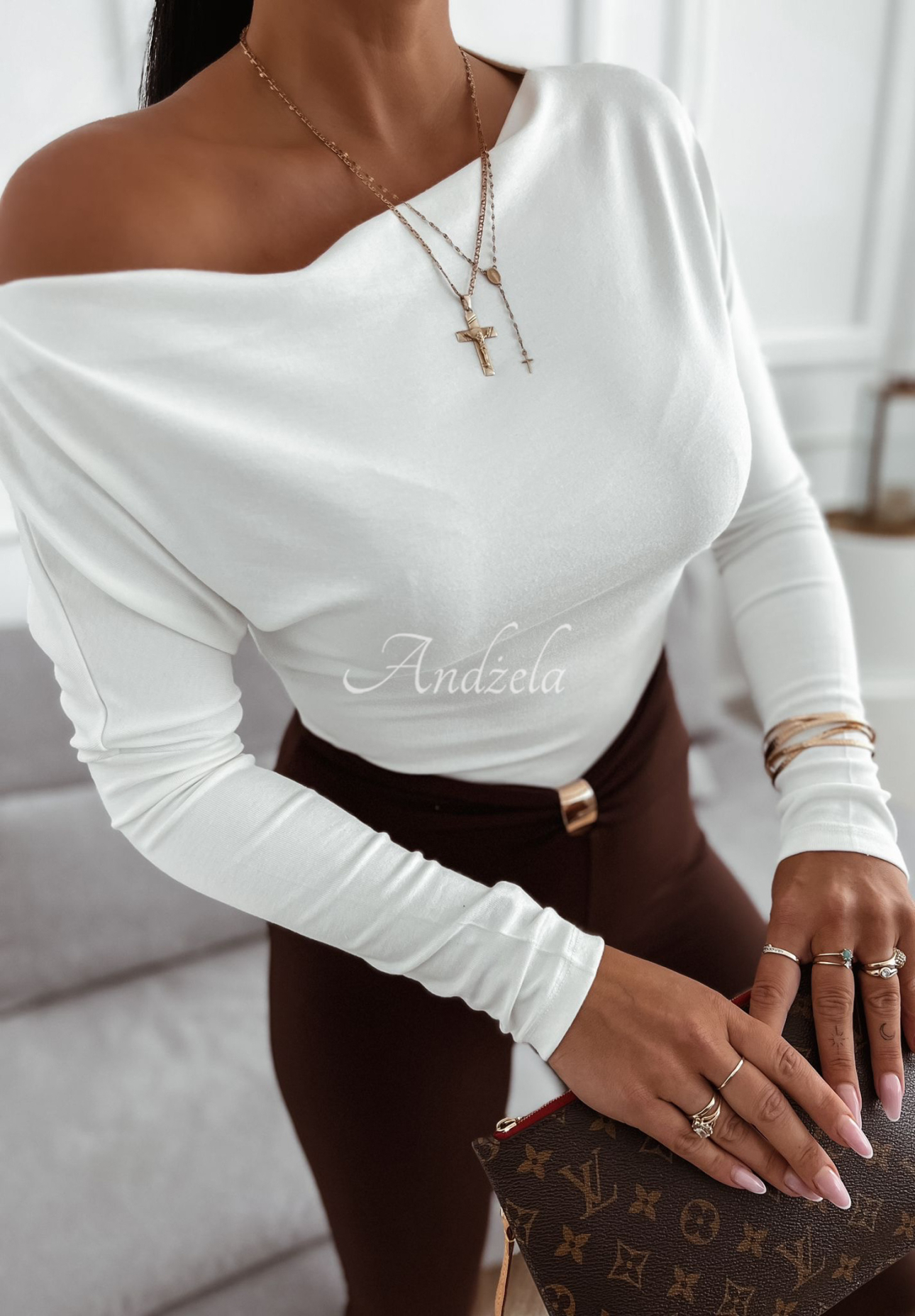 Wiskozowa asymetryczna bluzka longsleeve Right For Me ecru