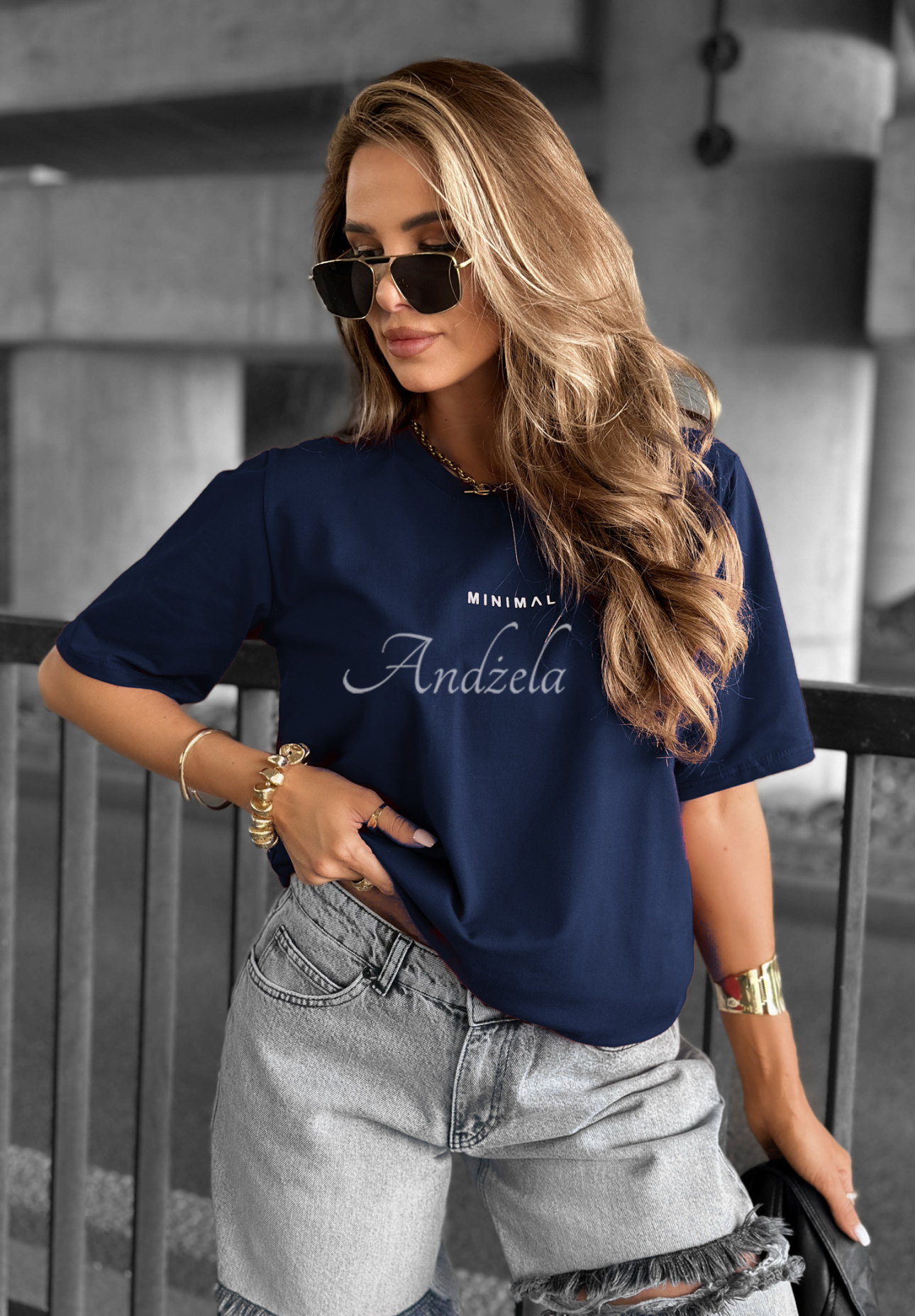 T-shirt with Minimal inscription navy blue