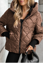 Pikowana kurtka z kapturem Just The Wind camelowa