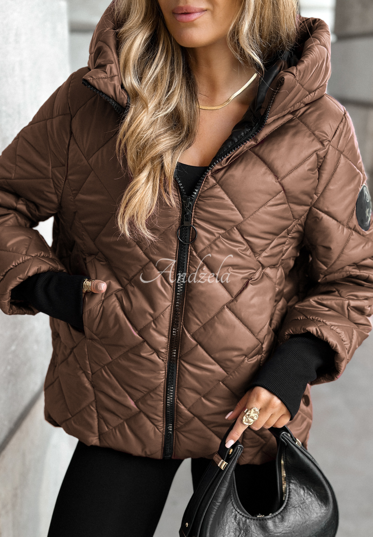 Just The Wind mocha quilted hooded jacket