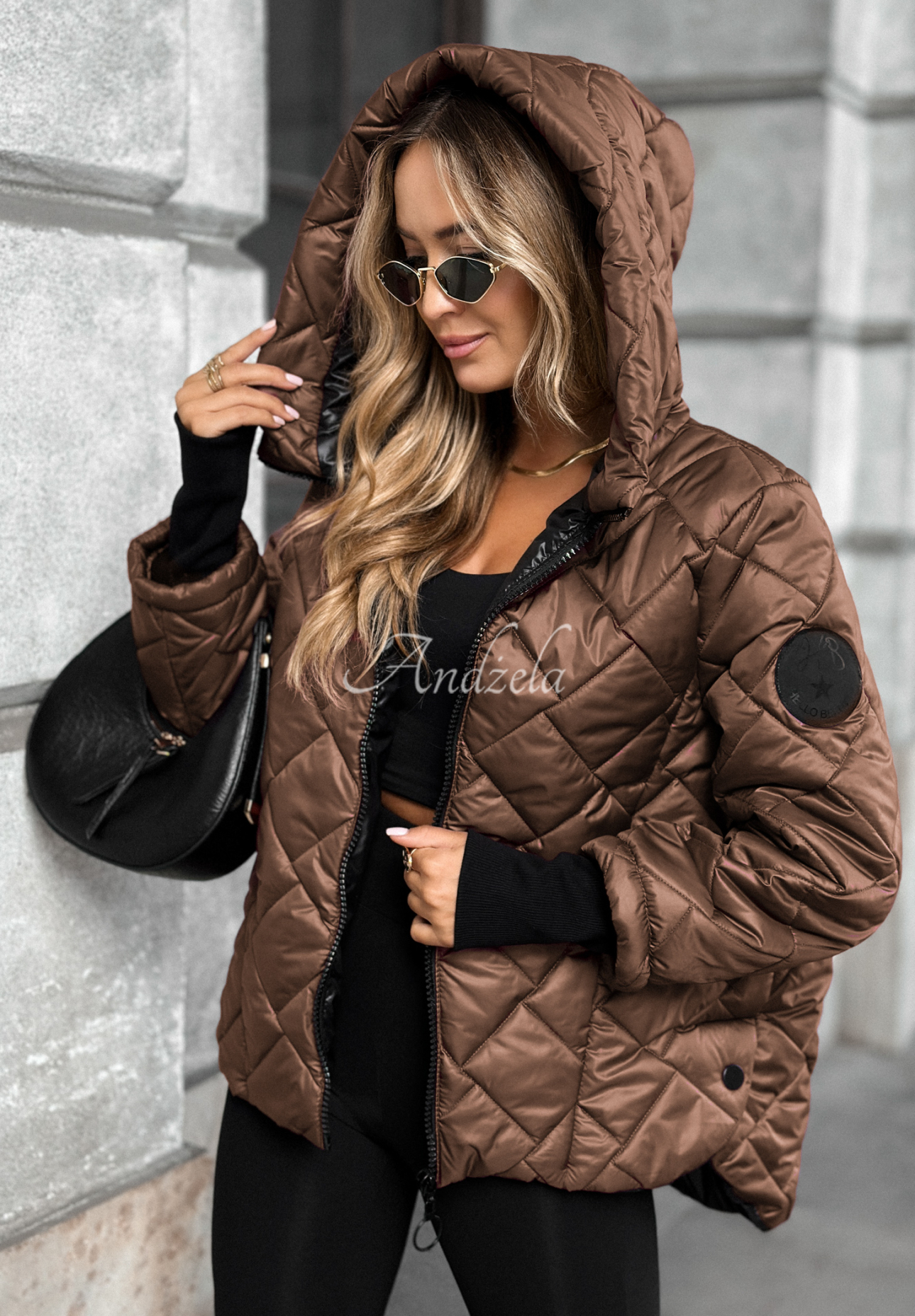 Just The Wind mocha quilted hooded jacket