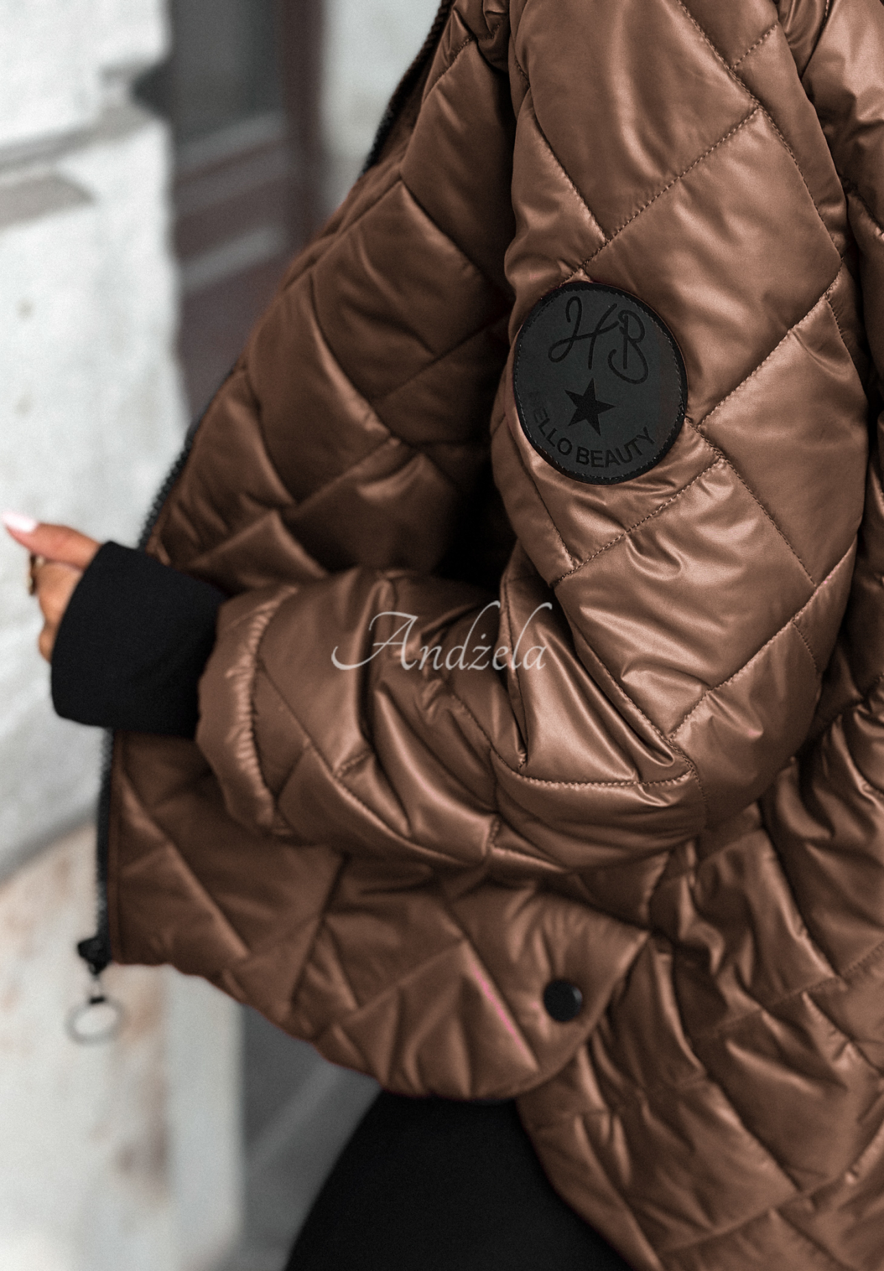 Just The Wind mocha quilted hooded jacket