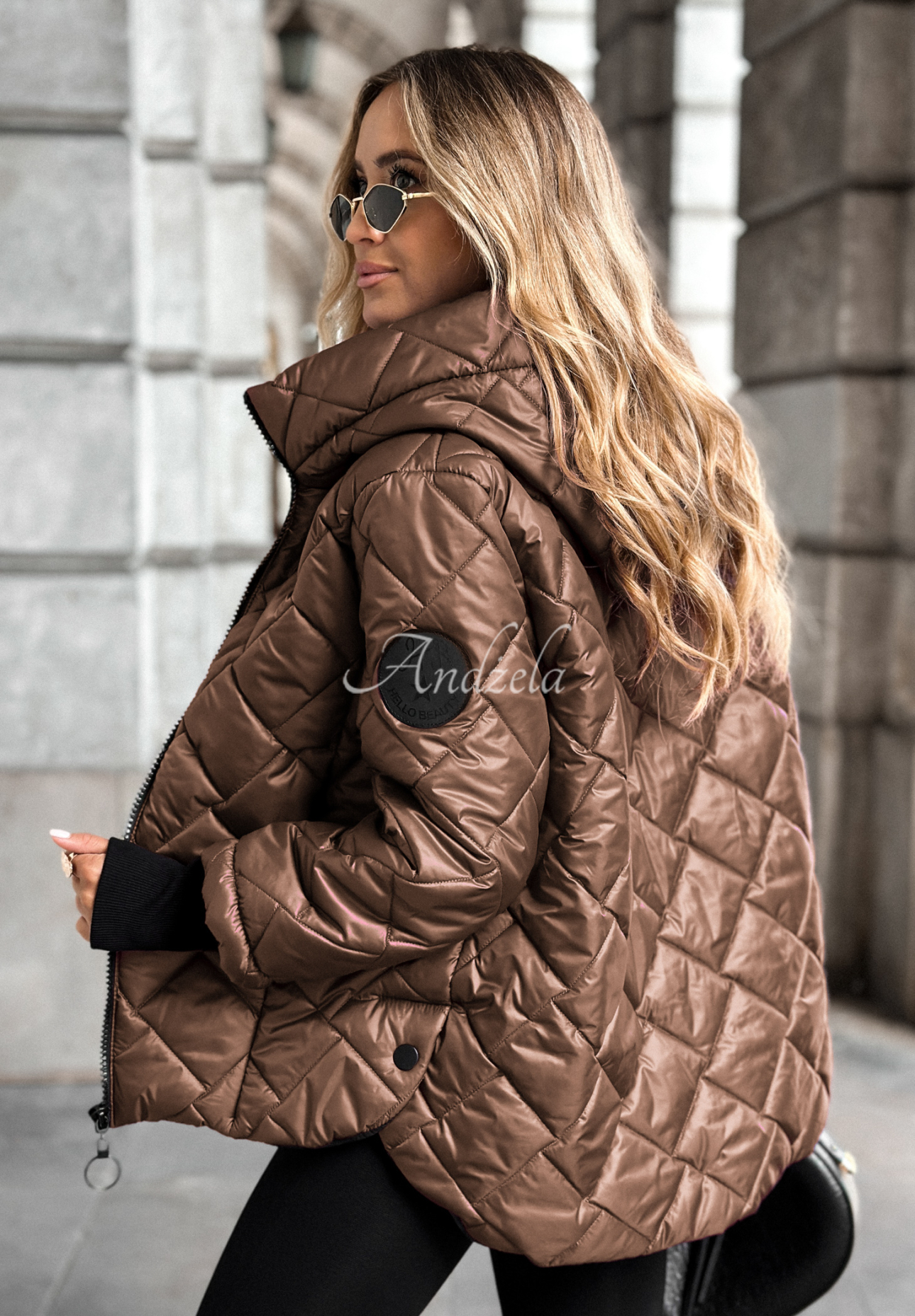 Just The Wind mocha quilted hooded jacket