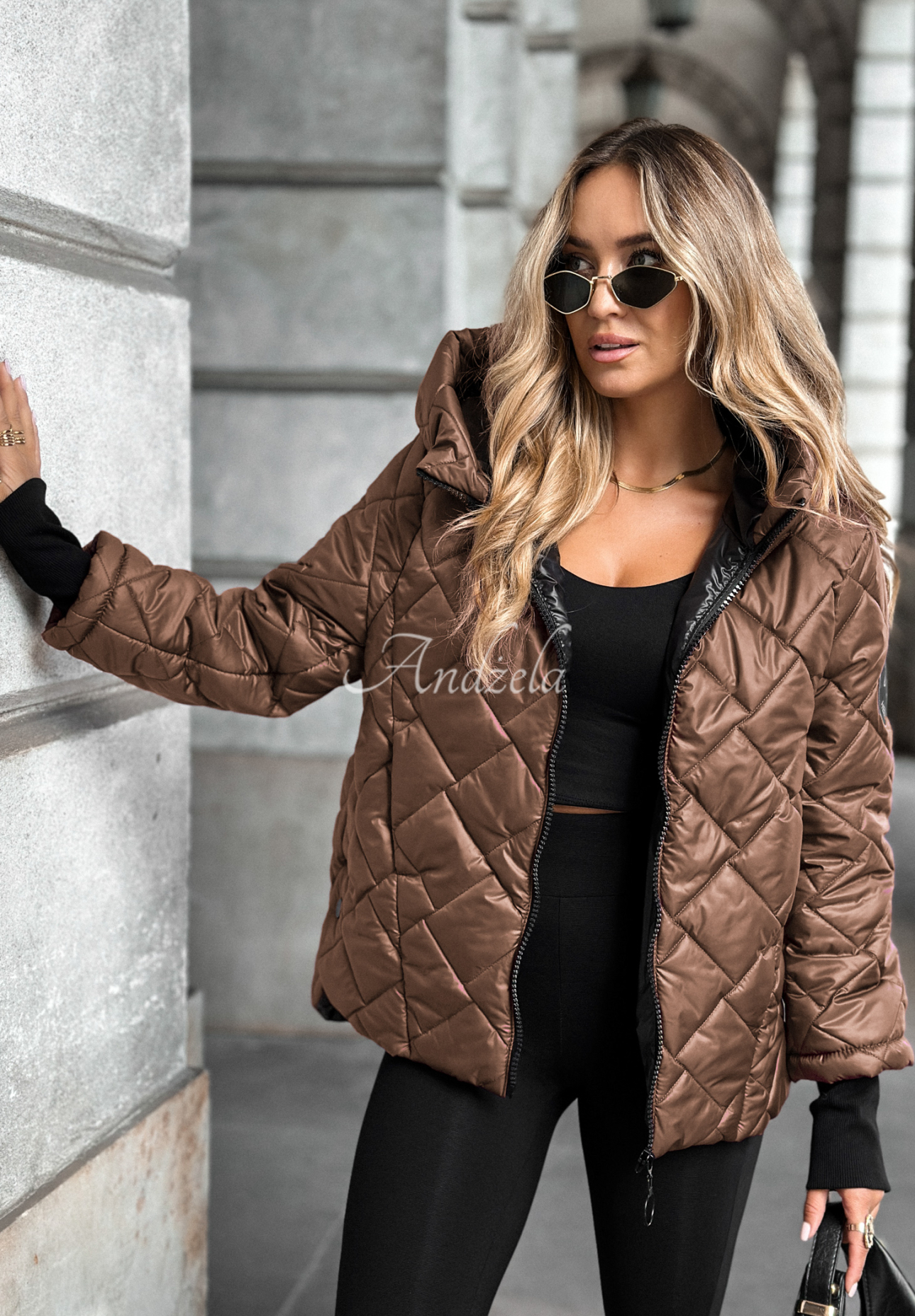 Just The Wind mocha quilted hooded jacket