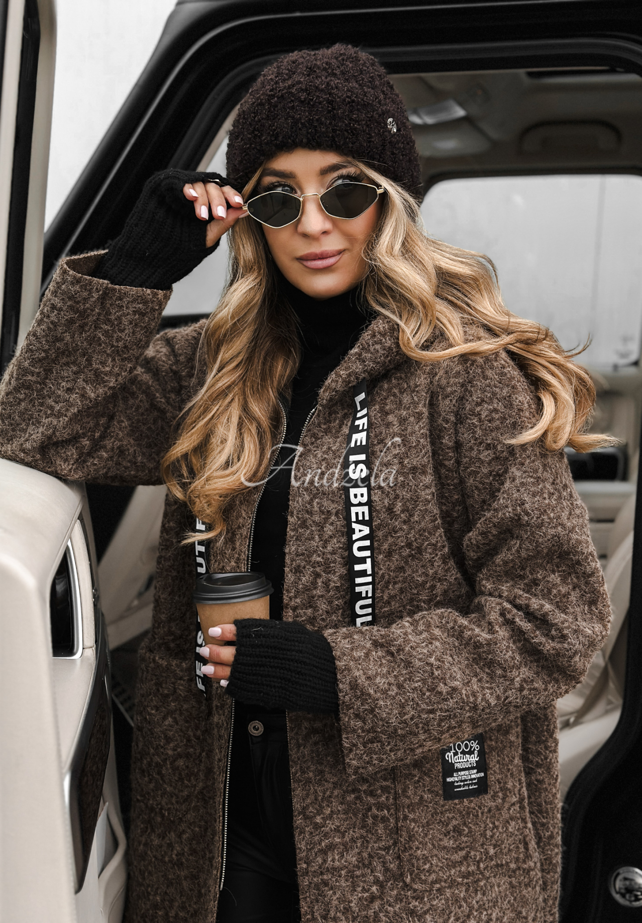 Coat sheepskin coat with wool Comes With Fog chocolate