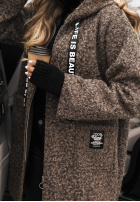 Płaszcz kożuszek z kapturem Comes With Fog czekoladowy