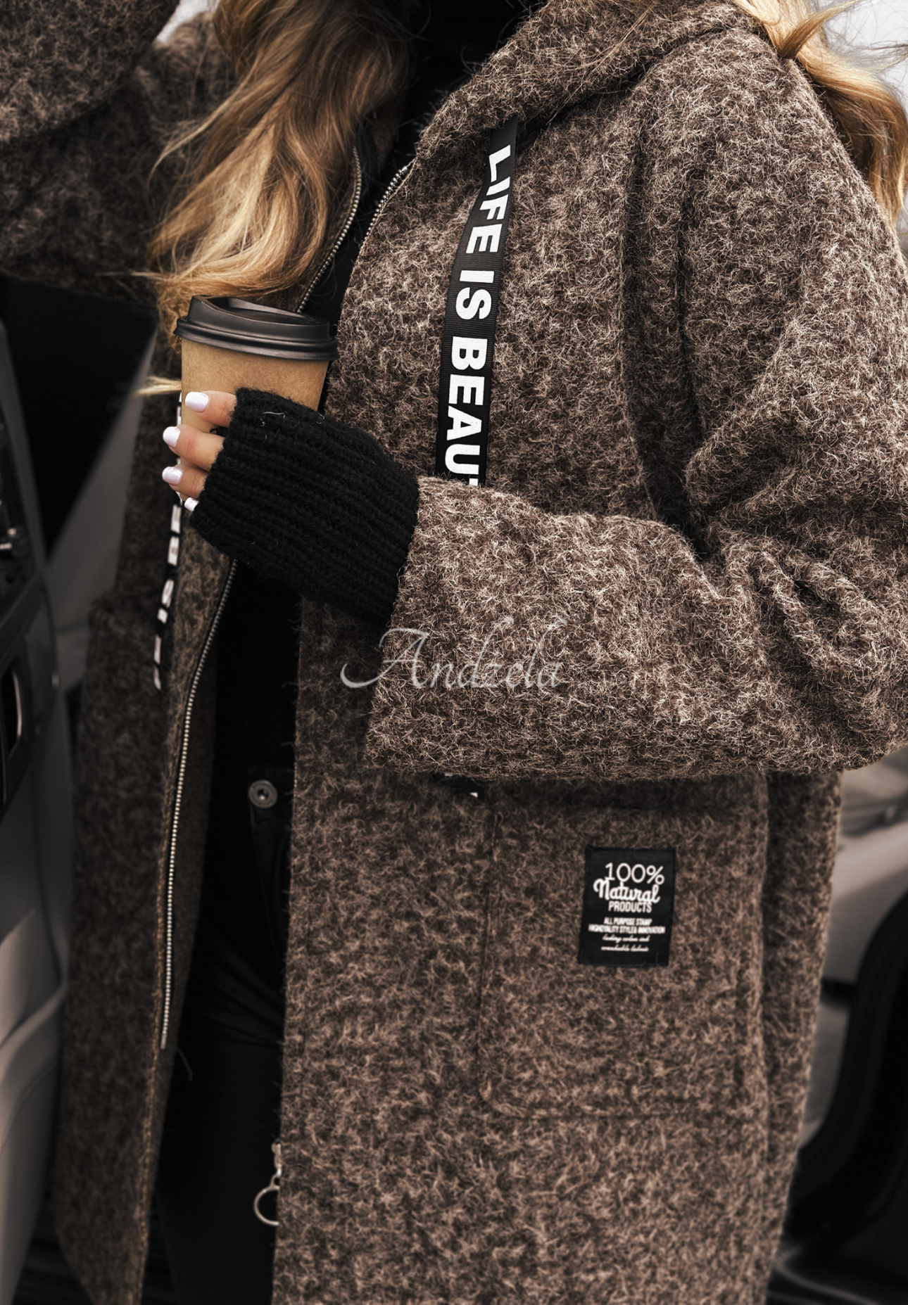 Coat sheepskin coat with wool Comes With Fog chocolate