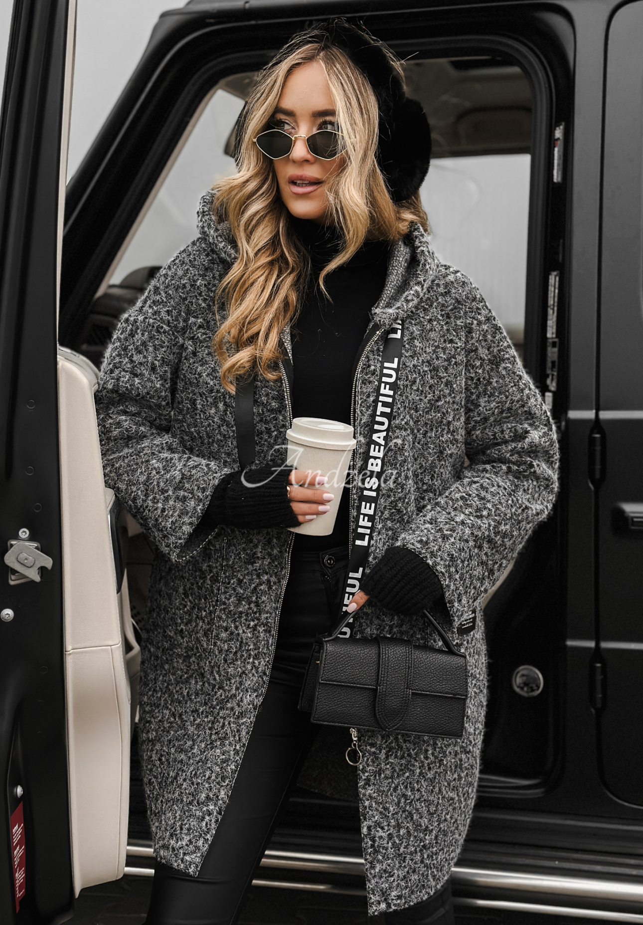 Coat sheepskin coat with wool Comes With Fog gray