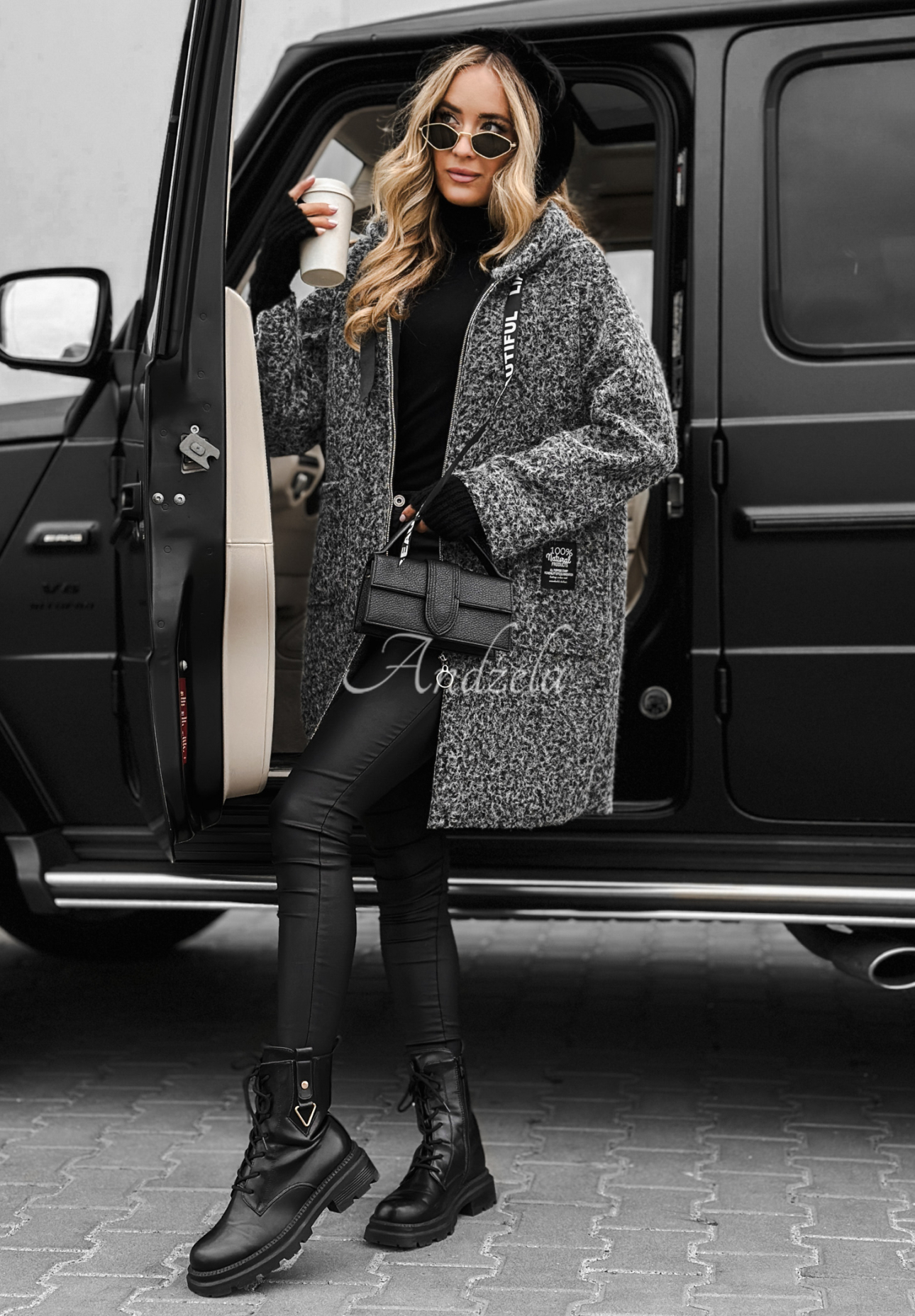 Płaszcz kożuszek z wełną Comes With Fog szary