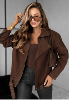 Krótka zamszowa kurtka z kołnierzem Feeling Cold czekoladowa