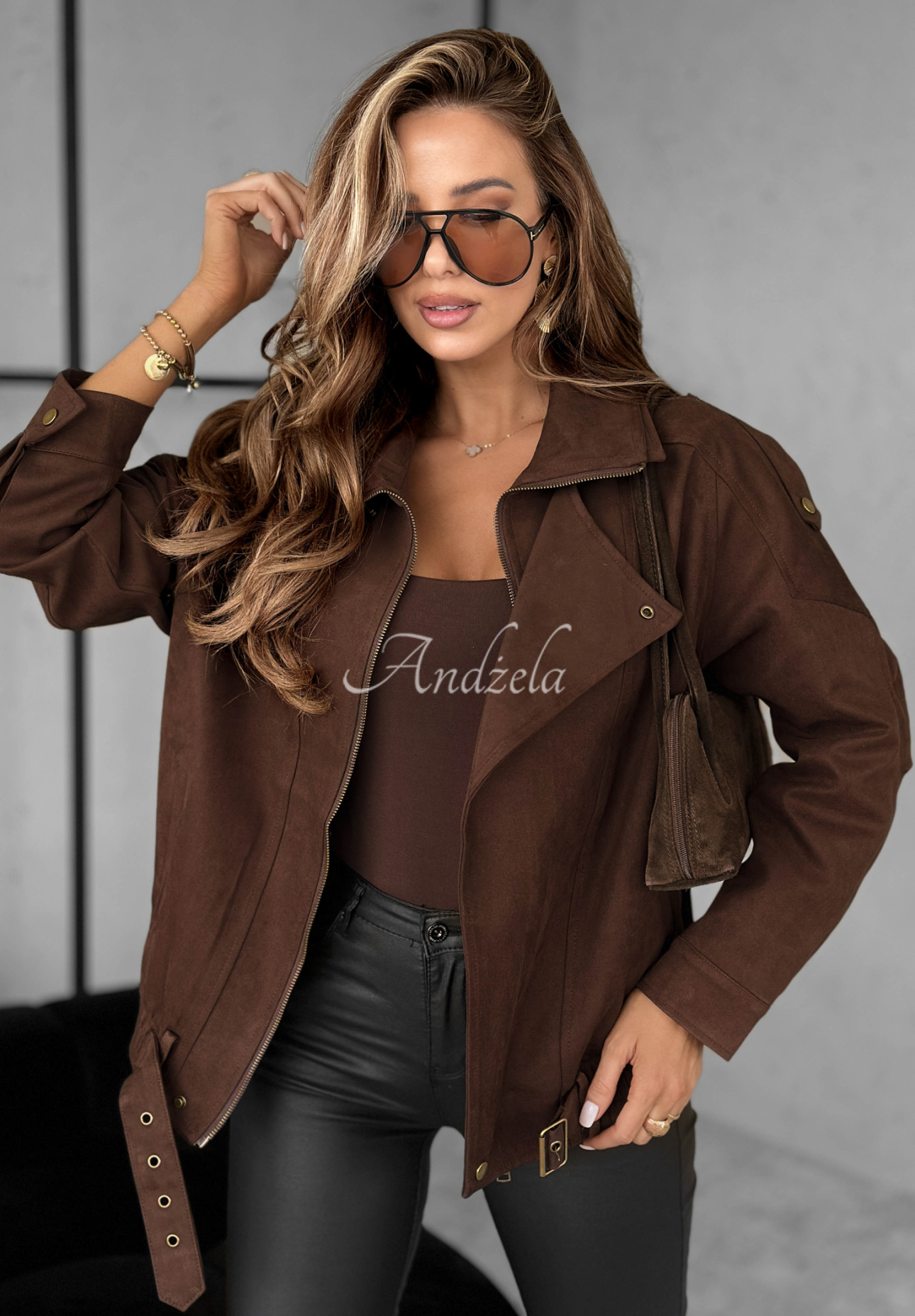 Short suede ramones jacket with collar Feeling Cold chocolate