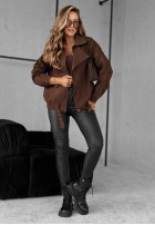 Krótka zamszowa kurtka z kołnierzem Feeling Cold czekoladowa