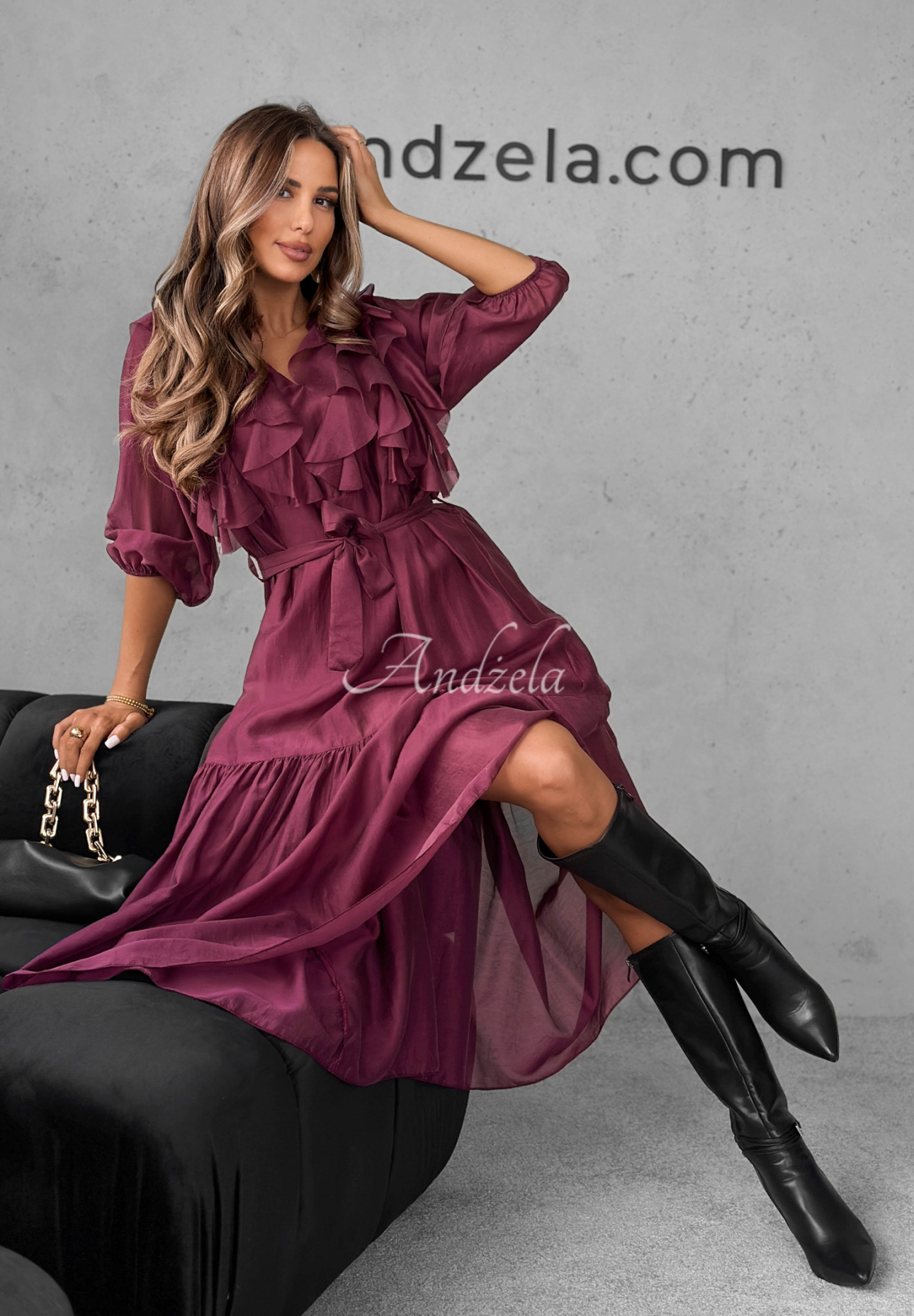 Tencel dress with ruffles Something Begins burgundy
