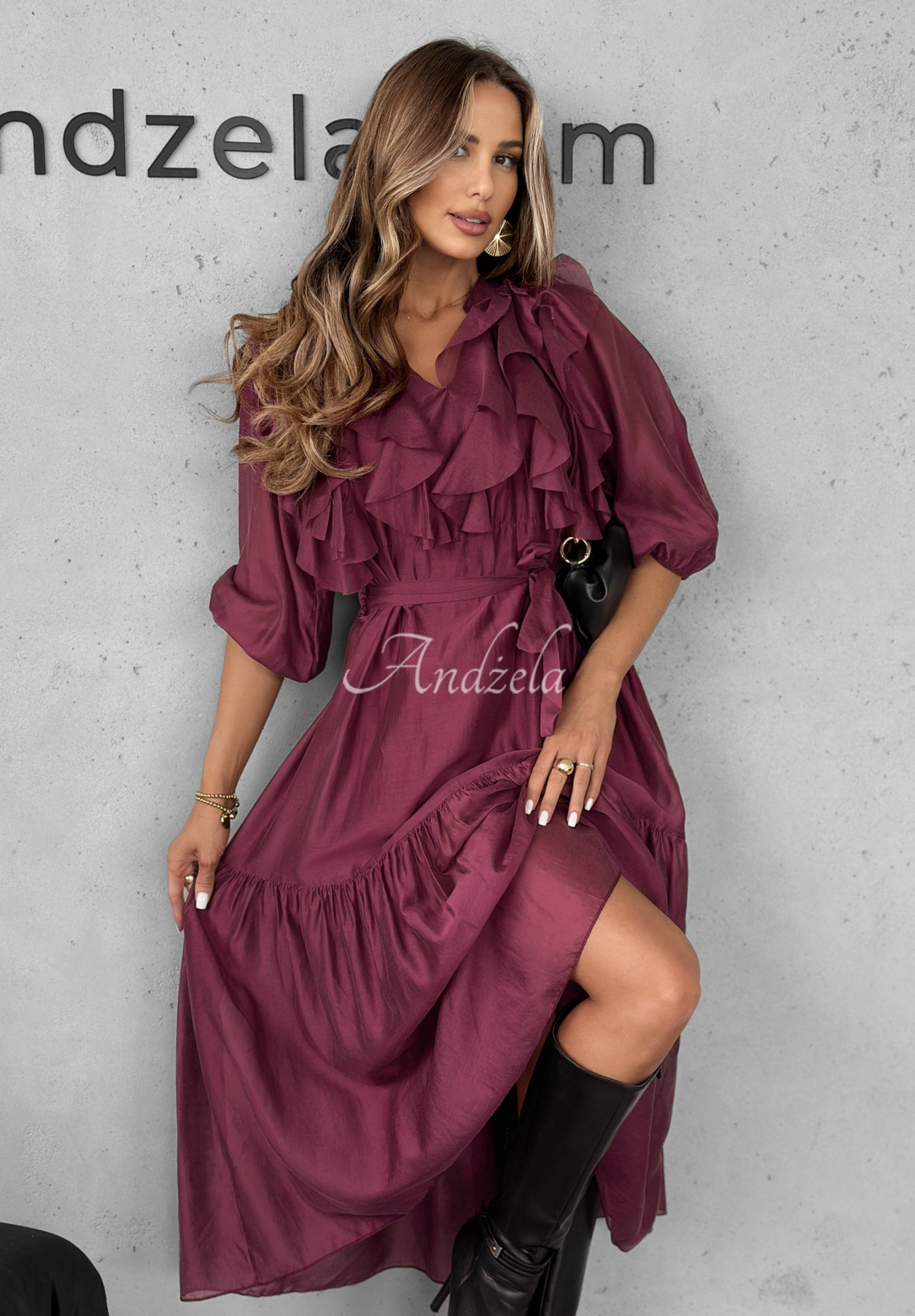 Tencel dress with ruffles Something Begins burgundy