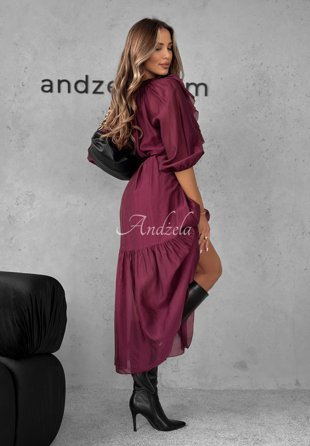 Tencel dress with ruffles Something Begins burgundy