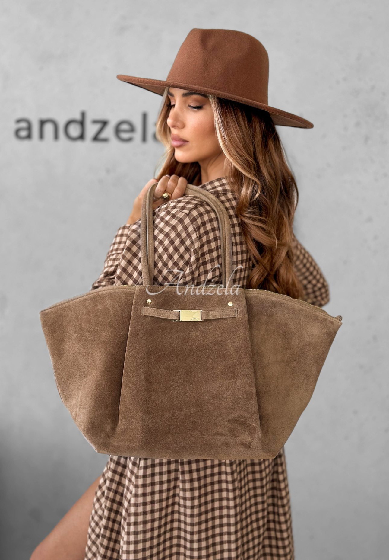 Almost Ready beige suede handbag