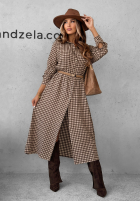 Sukienka maxi w kratę Trust Me czekoladowa