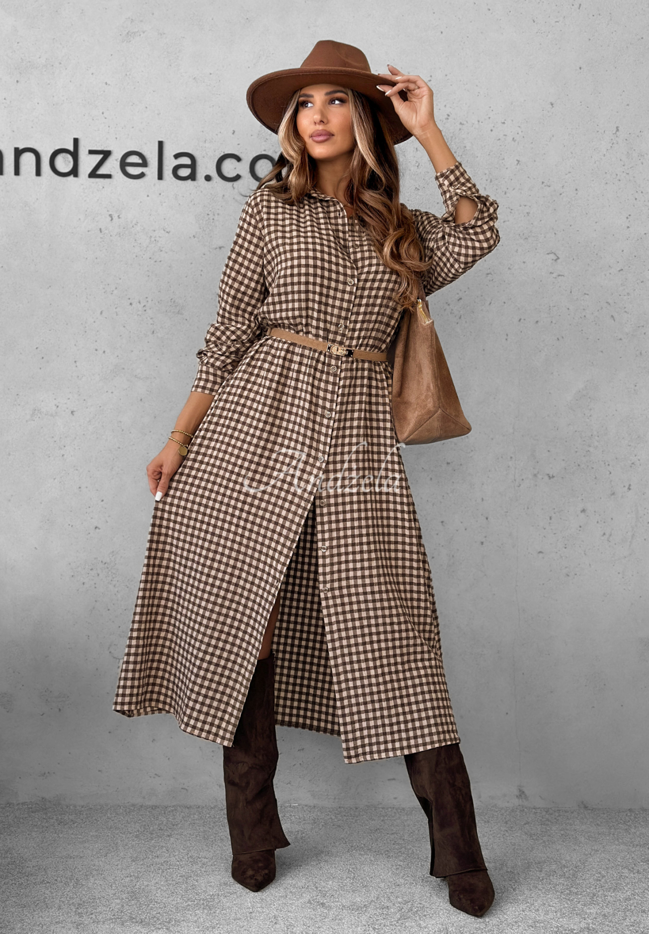 Trust Me chocolate checkered viscose midi dress