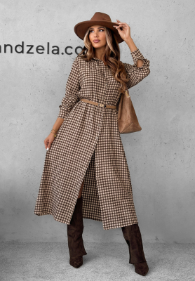 Trust Me chocolate checkered viscose midi dress