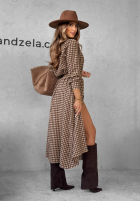 Sukienka maxi w kratę Trust Me czekoladowa