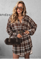 Koszula sukienka w kratę Autumn Central Park czekoladowo-beżowa