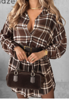 Koszula sukienka w kratę Autumn Central Park czekoladowo-beżowa