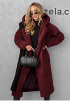 Płaszcz kożuszek z kapturem Before Frost burgundowy