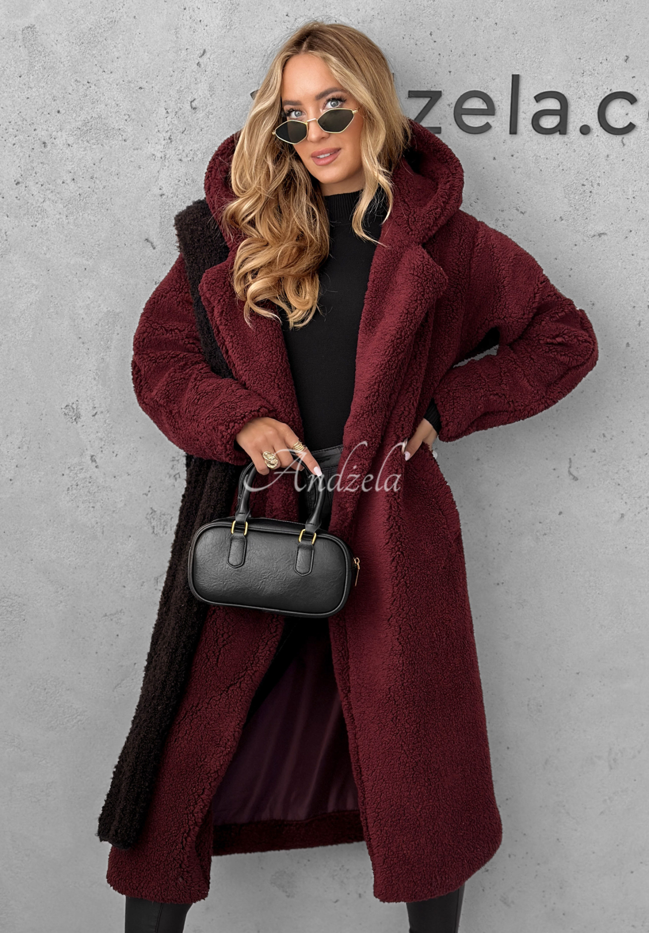 Hooded sheepskin coat Before Frost burgundy