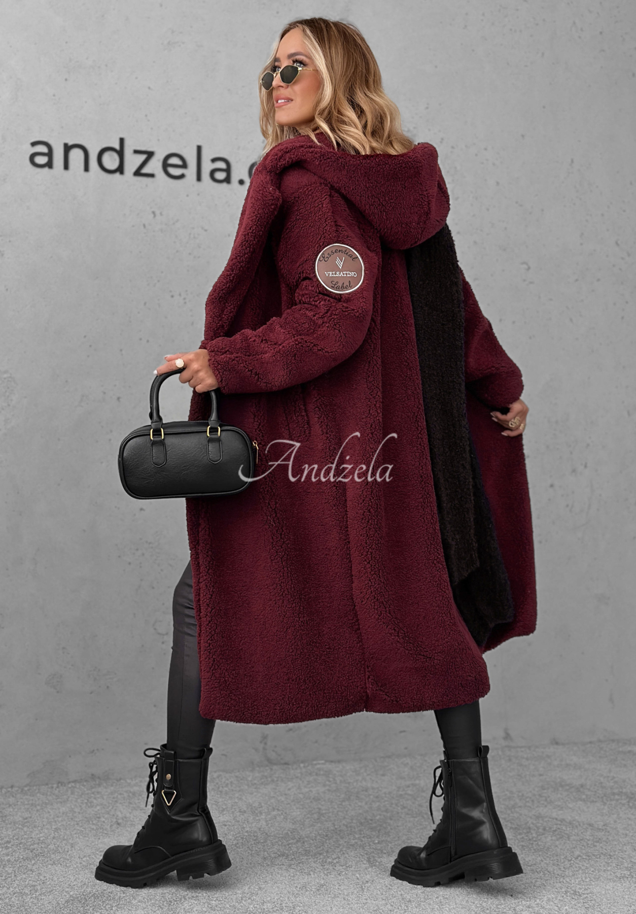 Hooded sheepskin coat Before Frost burgundy
