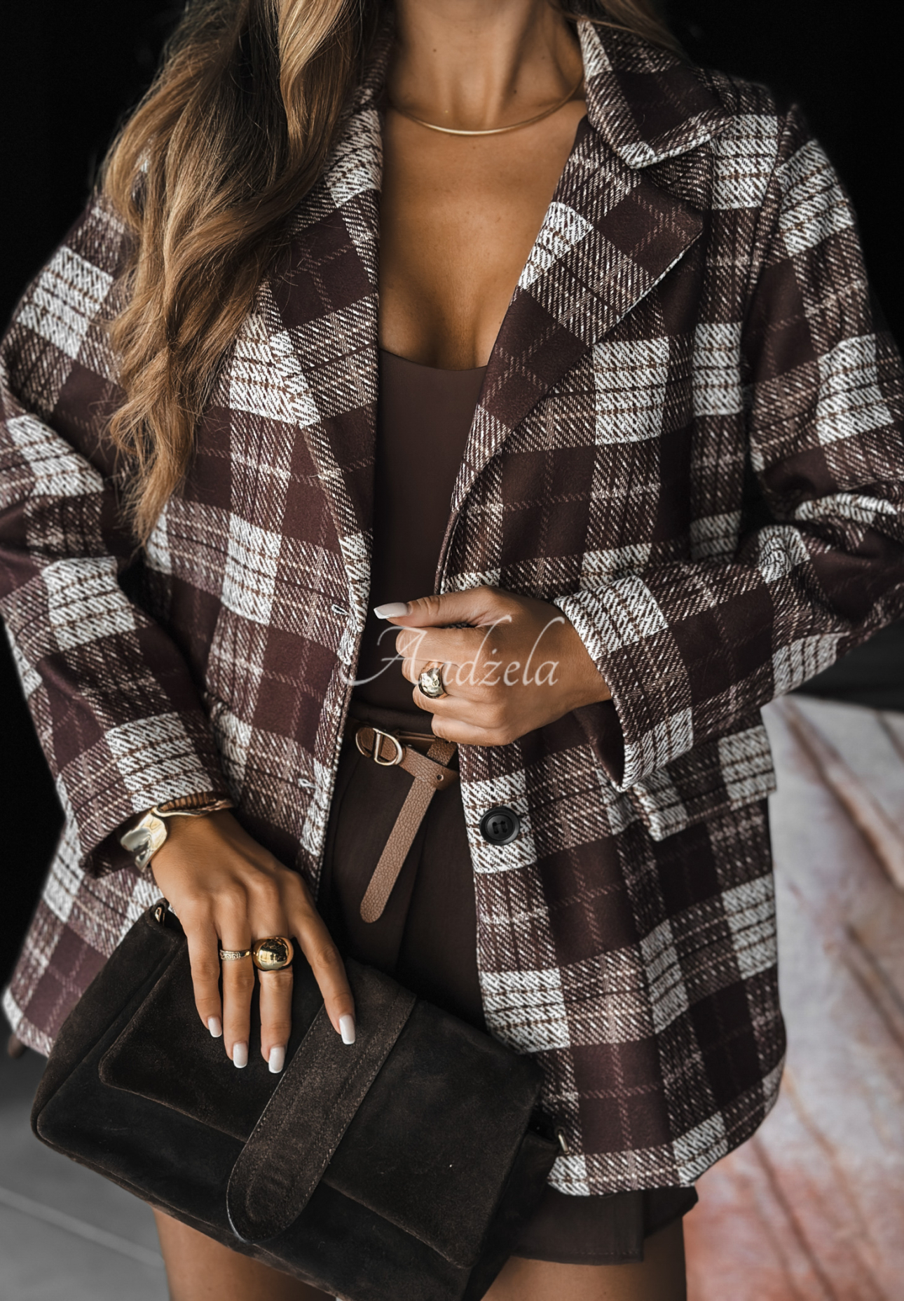 Don't Text First chocolate plaid jacket