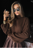 Sweter z golfem Hear My Words czekoladowa