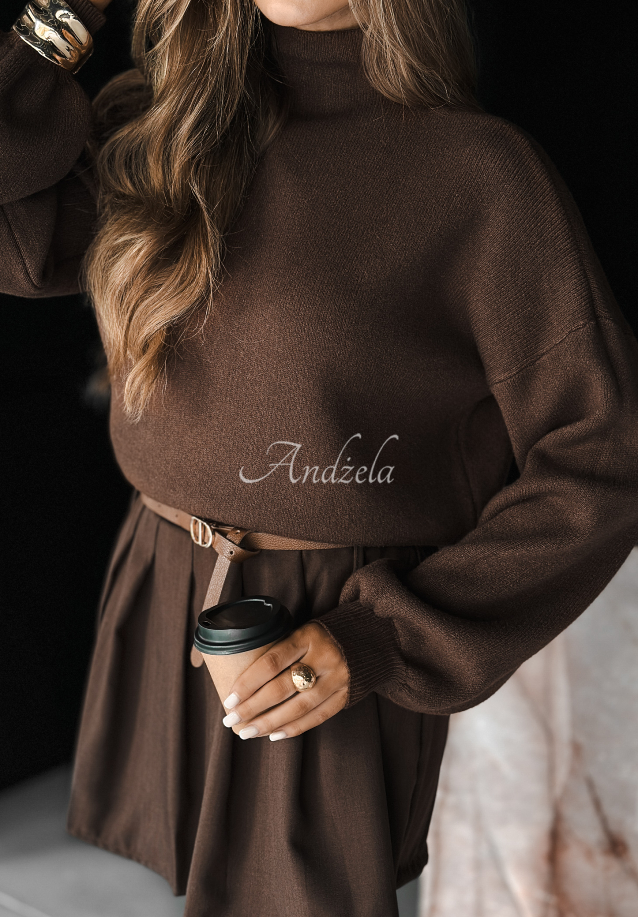 Viscose turtleneck sweater Hear My Words chocolate