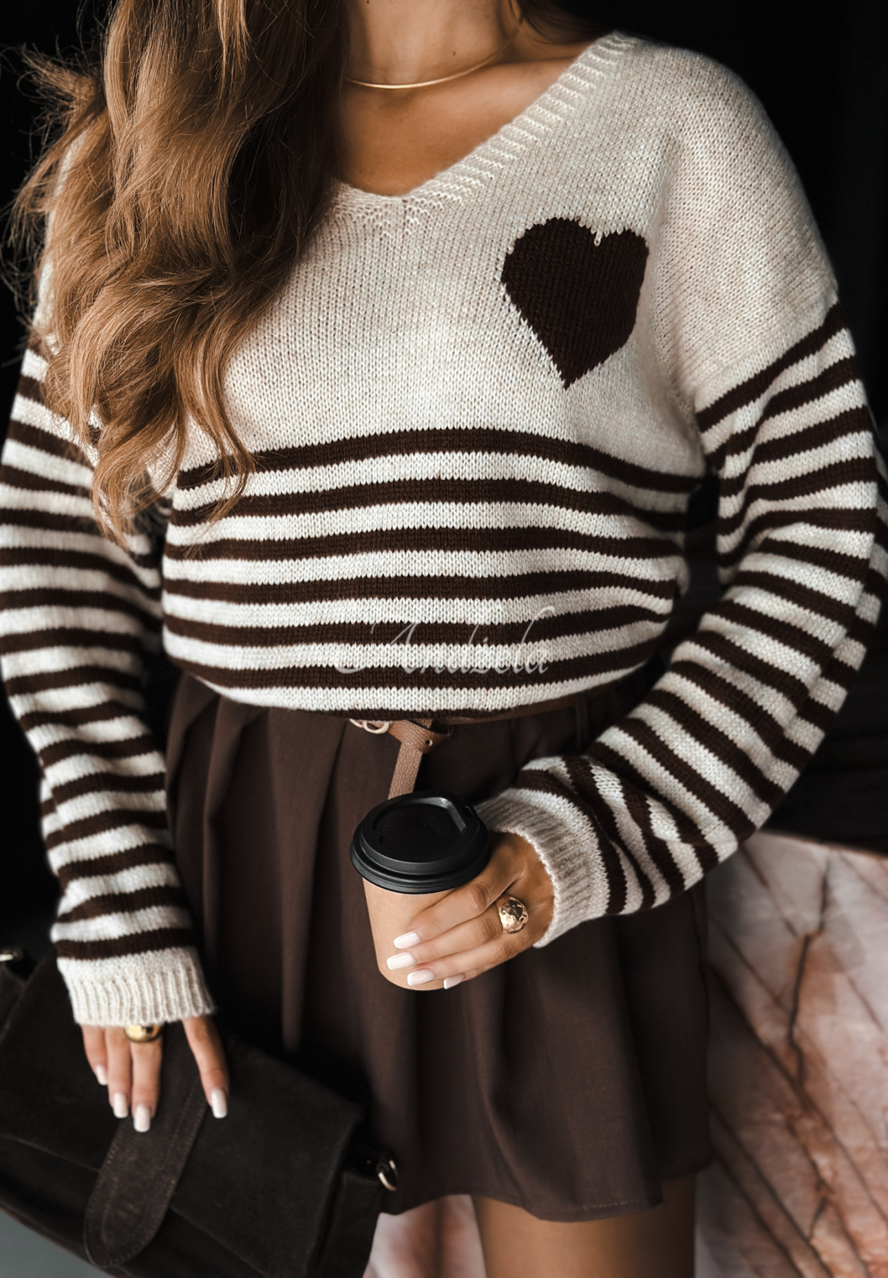 Sweter w paski z wełną i moherem It Was Yesterday beżowy