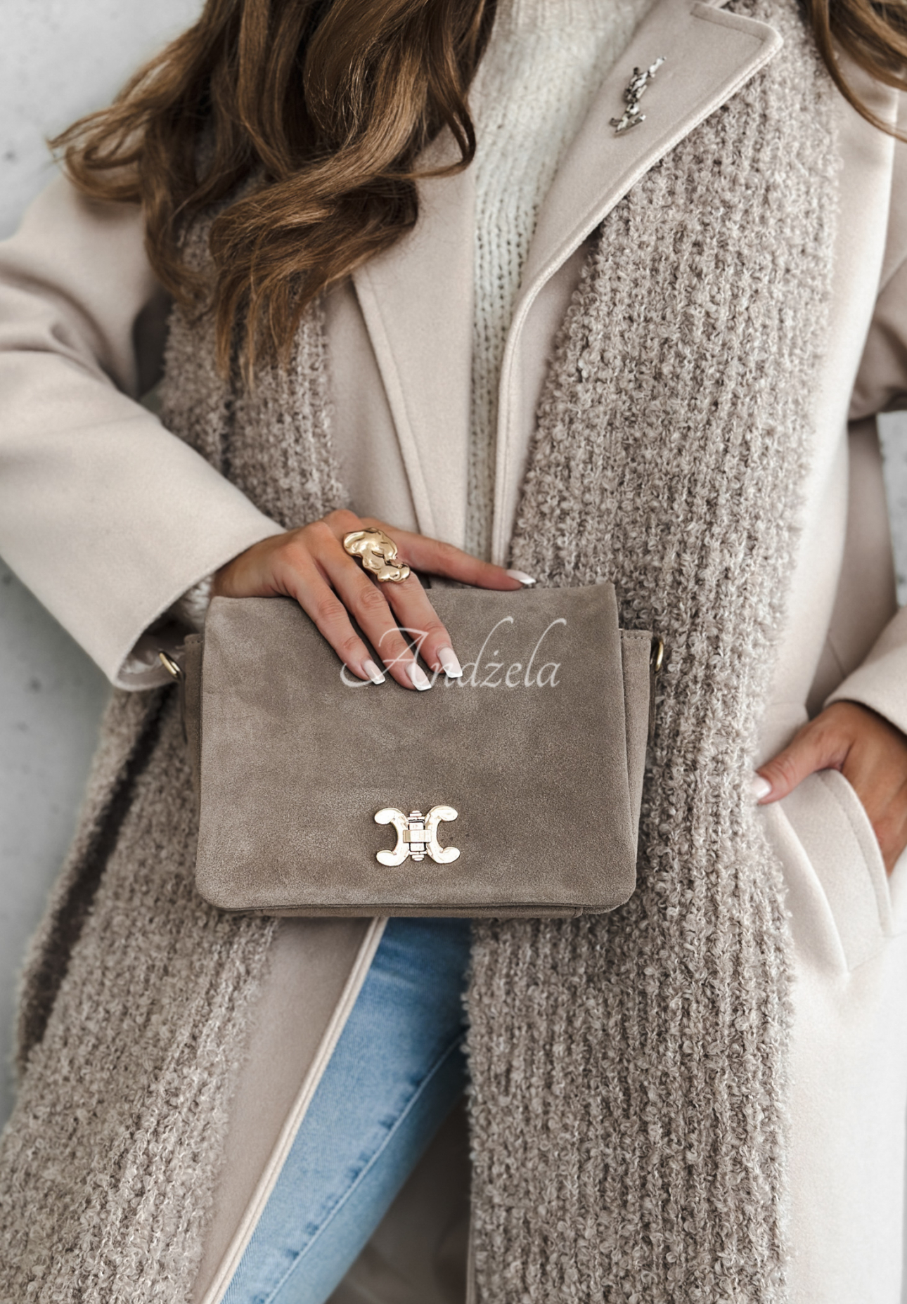 In My Closet mocha suede handbag