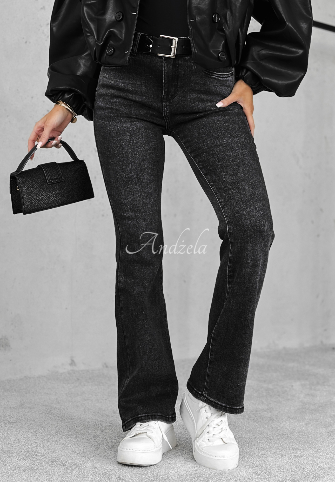 Denim bell bottoms with belt Just My Luck dark grey
