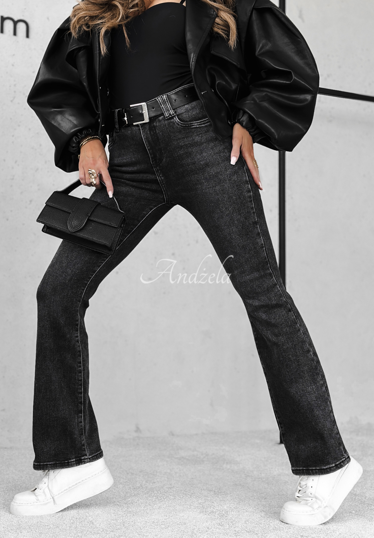 Denim bell bottoms with belt Just My Luck dark grey