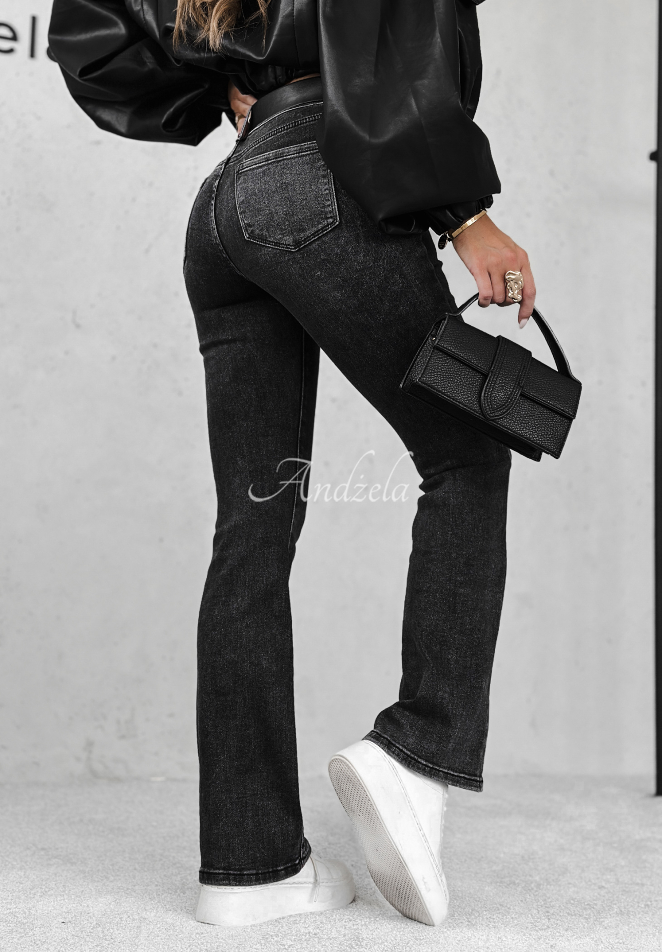 Denim bell bottoms with belt Just My Luck dark grey