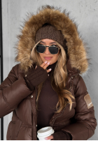 Pikowana kurtka z kapturem Lucky czekoladowa II