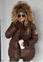 Pikowana kurtka z kapturem Lucky czekoladowa II