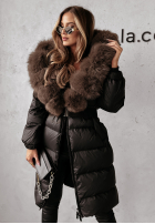 Długa pikowana kurtka z futerkiem Ice Kingdom czarna