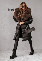 Długa pikowana kurtka z futerkiem Ice Kingdom czarna