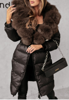 Długa pikowana kurtka z futerkiem Ice Kingdom czarna