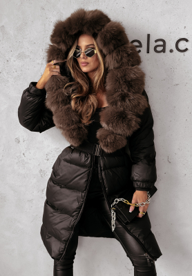 Long down jacket with fur White Wonderland black