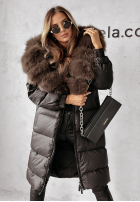 Długa pikowana kurtka z futerkiem Ice Kingdom czarna