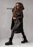 Długa pikowana kurtka z futerkiem Ice Kingdom czarna